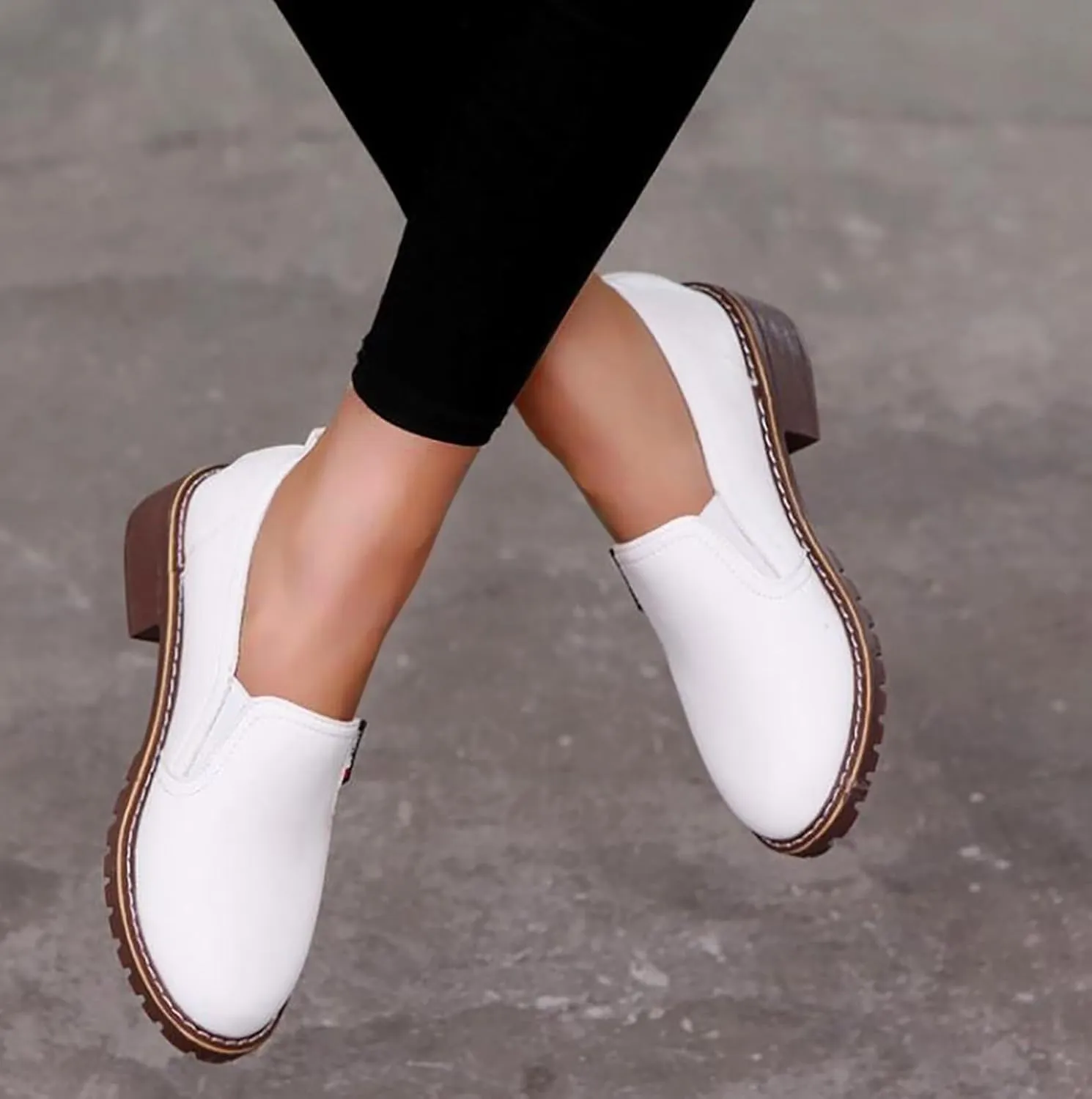 Ladies Boots Womens Shoes Platform Fashion Short Womens Boots Low Chunky Heels Slip on Shoes Platform Durability