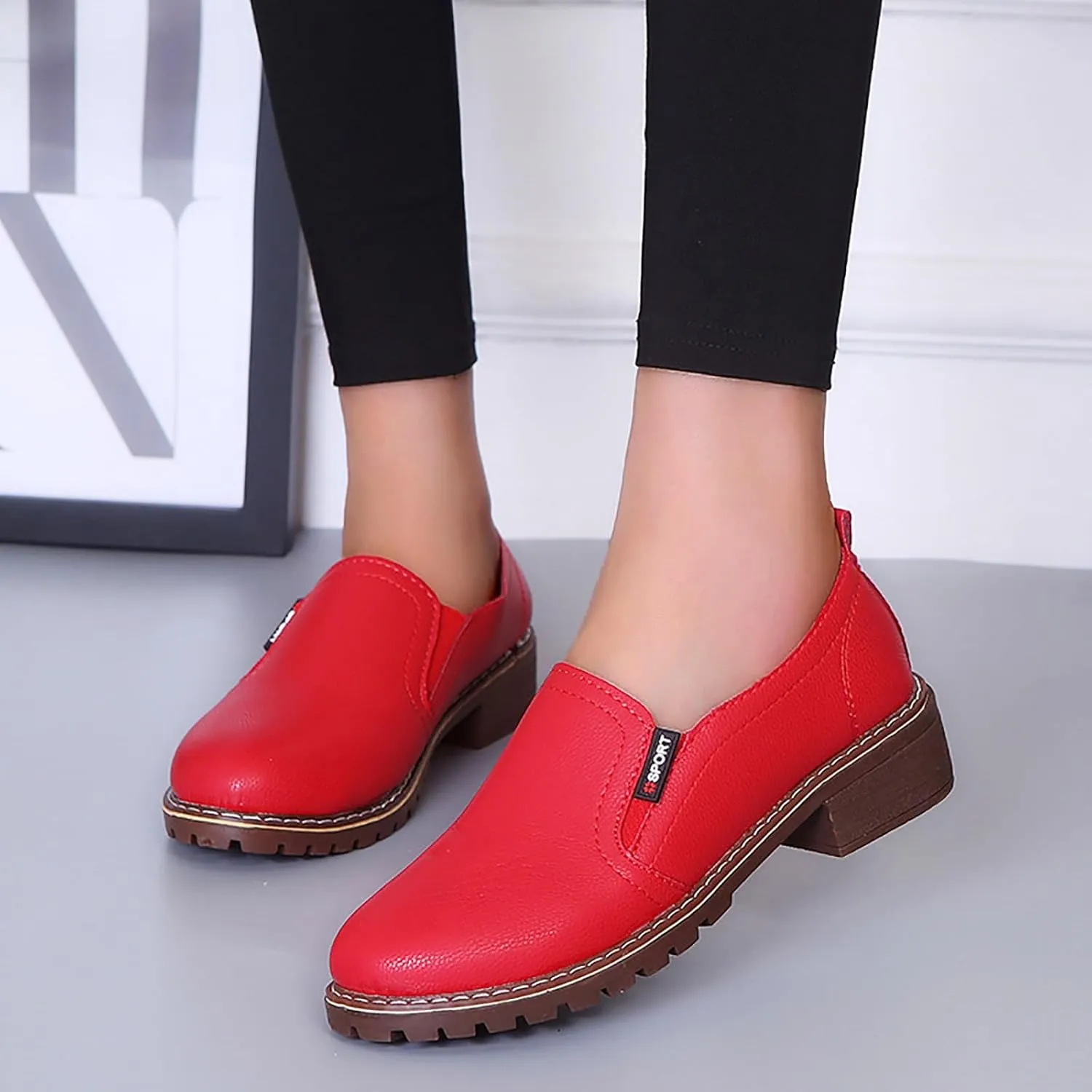 Ladies Boots Womens Shoes Platform Fashion Short Womens Boots Low Chunky Heels Slip on Shoes Platform Durability
