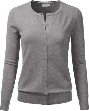 LALABEE Women's Crewneck Long Sleeve Button Down Knit Cardigan Sweater (S-XXL)