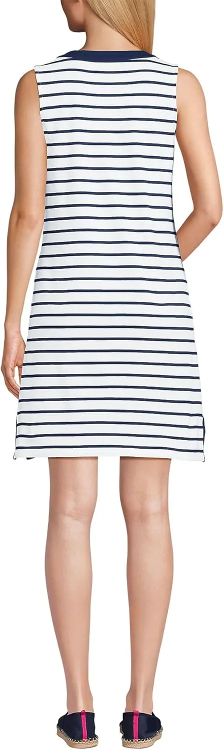 Lands' End Women's Cotton Jersey Notch Neck Dress with Soutache