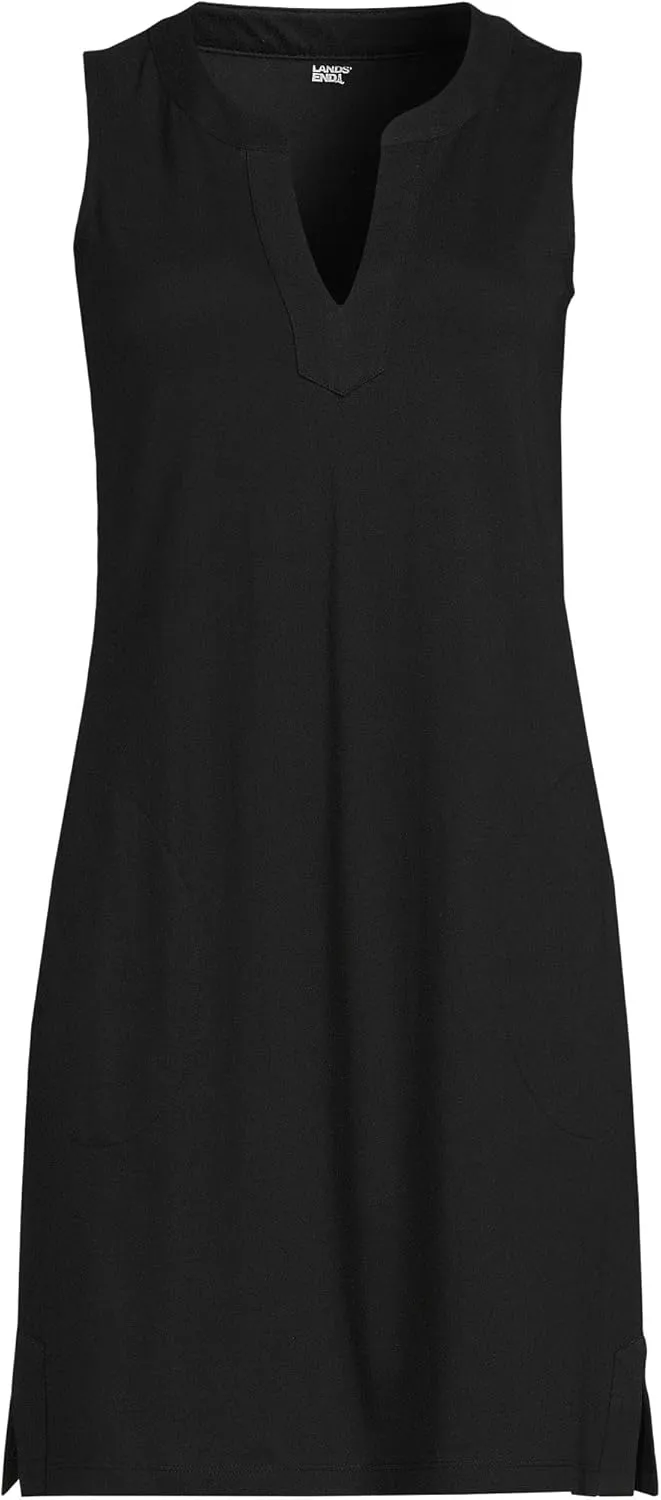 Lands' End Women's Cotton Jersey Notch Neck Dress with Soutache