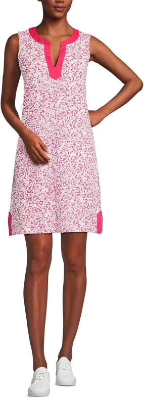 Lands' End Women's Cotton Jersey Notch Neck Dress with Soutache