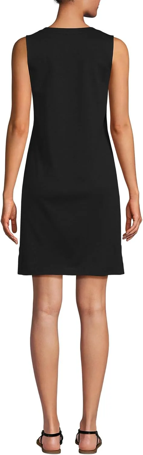 Lands' End Women's Cotton Jersey Notch Neck Dress with Soutache
