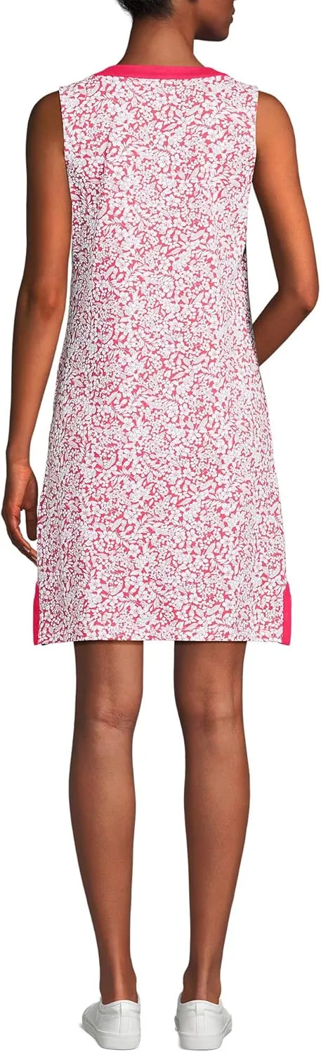 Lands' End Women's Cotton Jersey Notch Neck Dress with Soutache