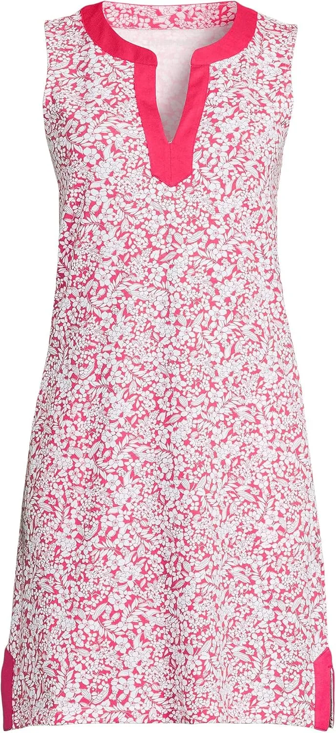 Lands' End Women's Cotton Jersey Notch Neck Dress with Soutache