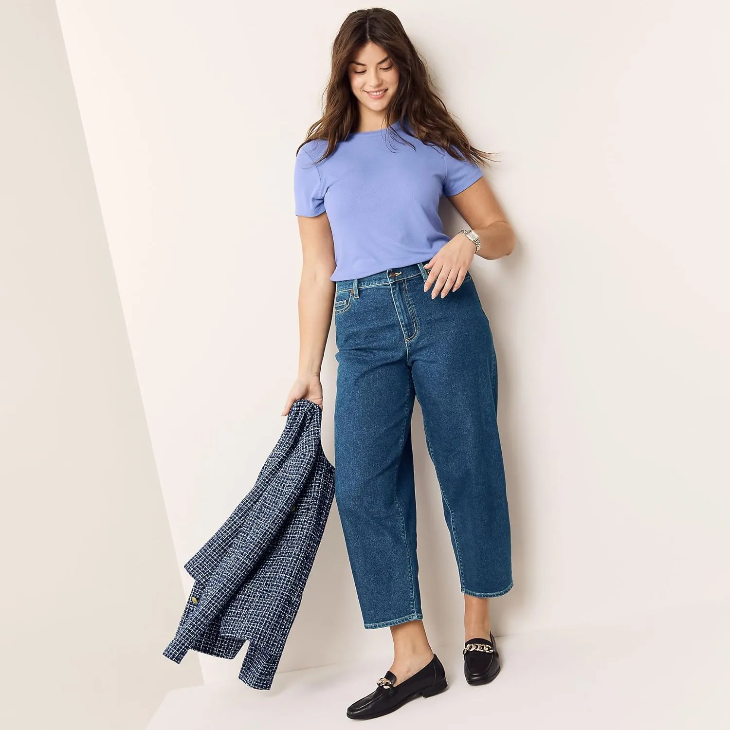 Lands' End Women's Recover High Rise Barrel Leg Ankle Jeans