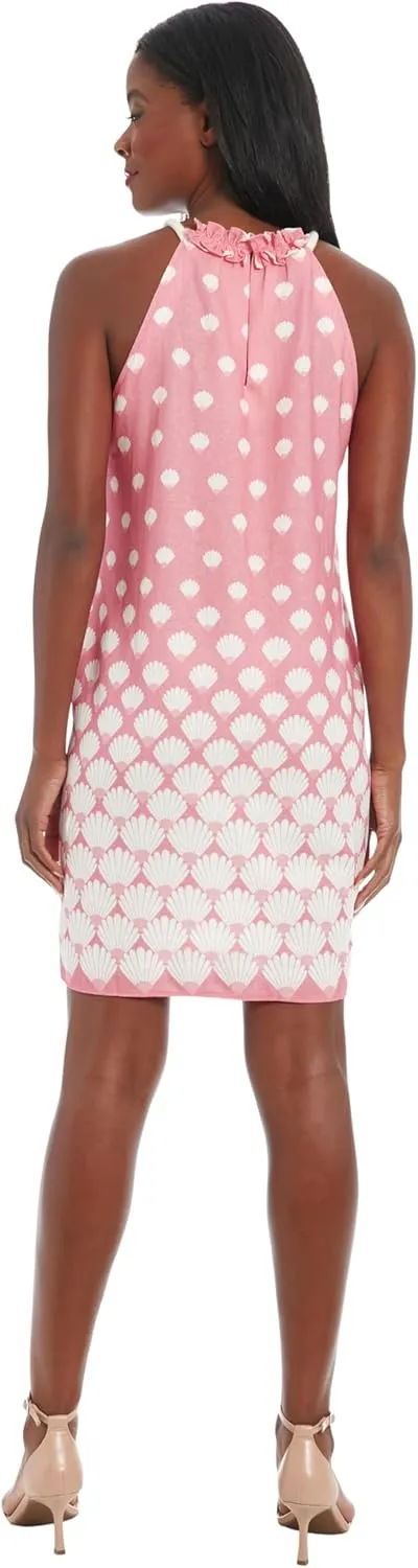 London Times Women's Sleeveless Ruffle Neck Shift Shell Pattern-Knee Length Special Occasion Dress