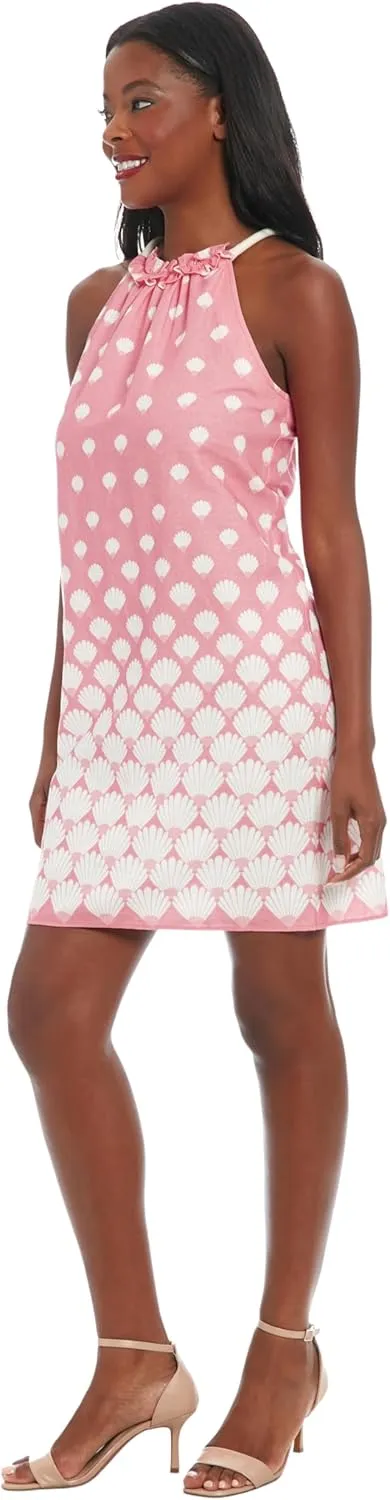 London Times Women's Sleeveless Ruffle Neck Shift Shell Pattern-Knee Length Special Occasion Dress