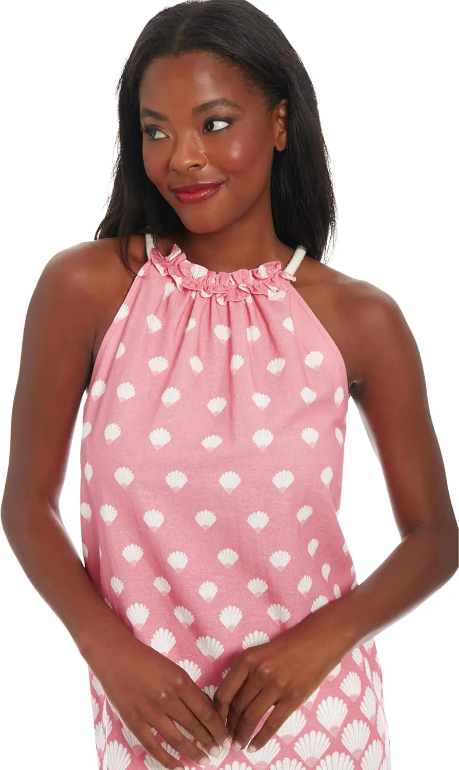 London Times Women's Sleeveless Ruffle Neck Shift Shell Pattern-Knee Length Special Occasion Dress