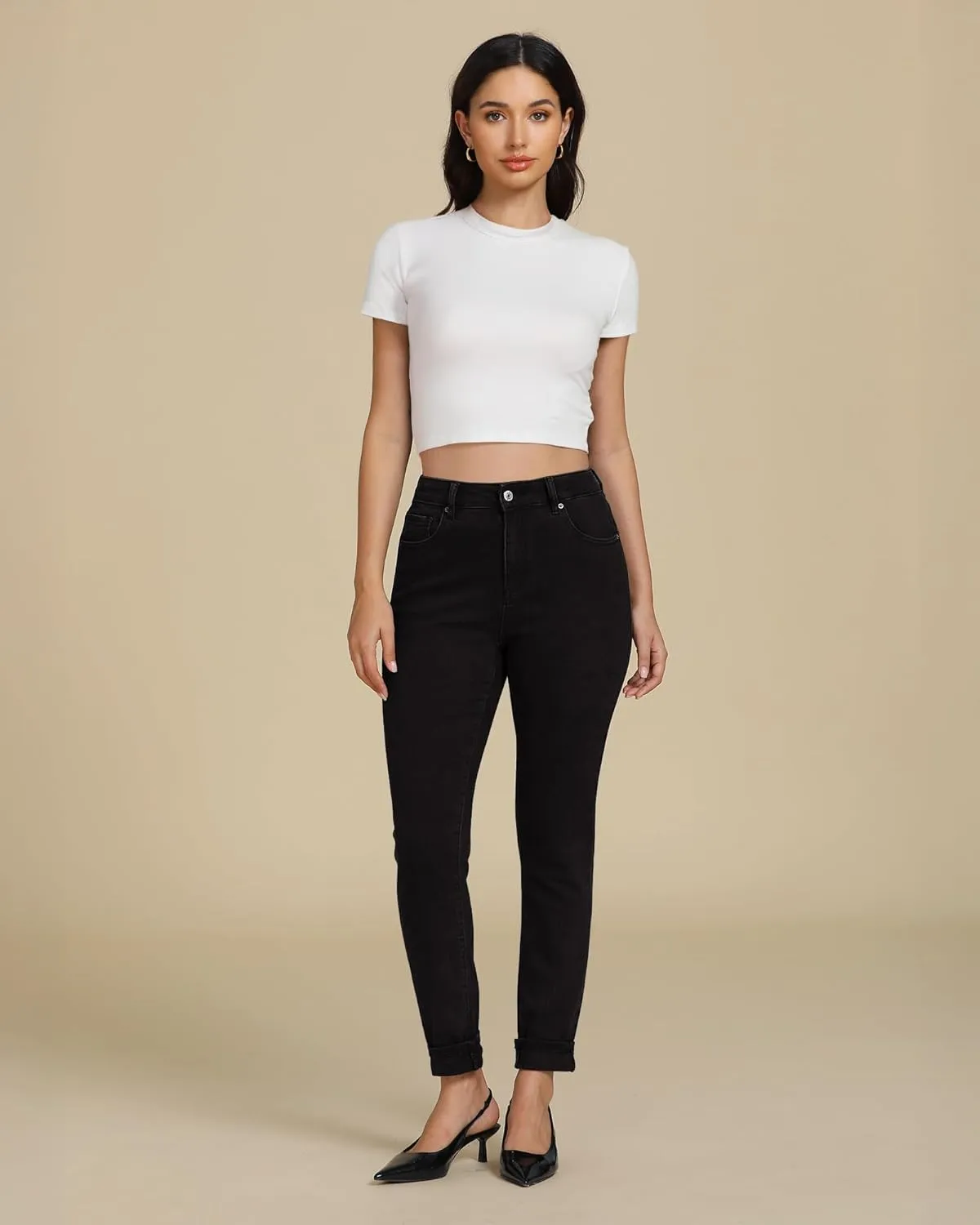 luvamia Skinny Jeans for Women Trendy High Waisted Fold Hem Slim Fit Stretchy Denim Pants Jeggings Jeans with Pockets