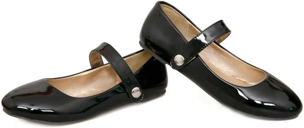 LUXMAX Womens Ballet Flats with Strap Mary Janes Low Heel Uniform Shoes