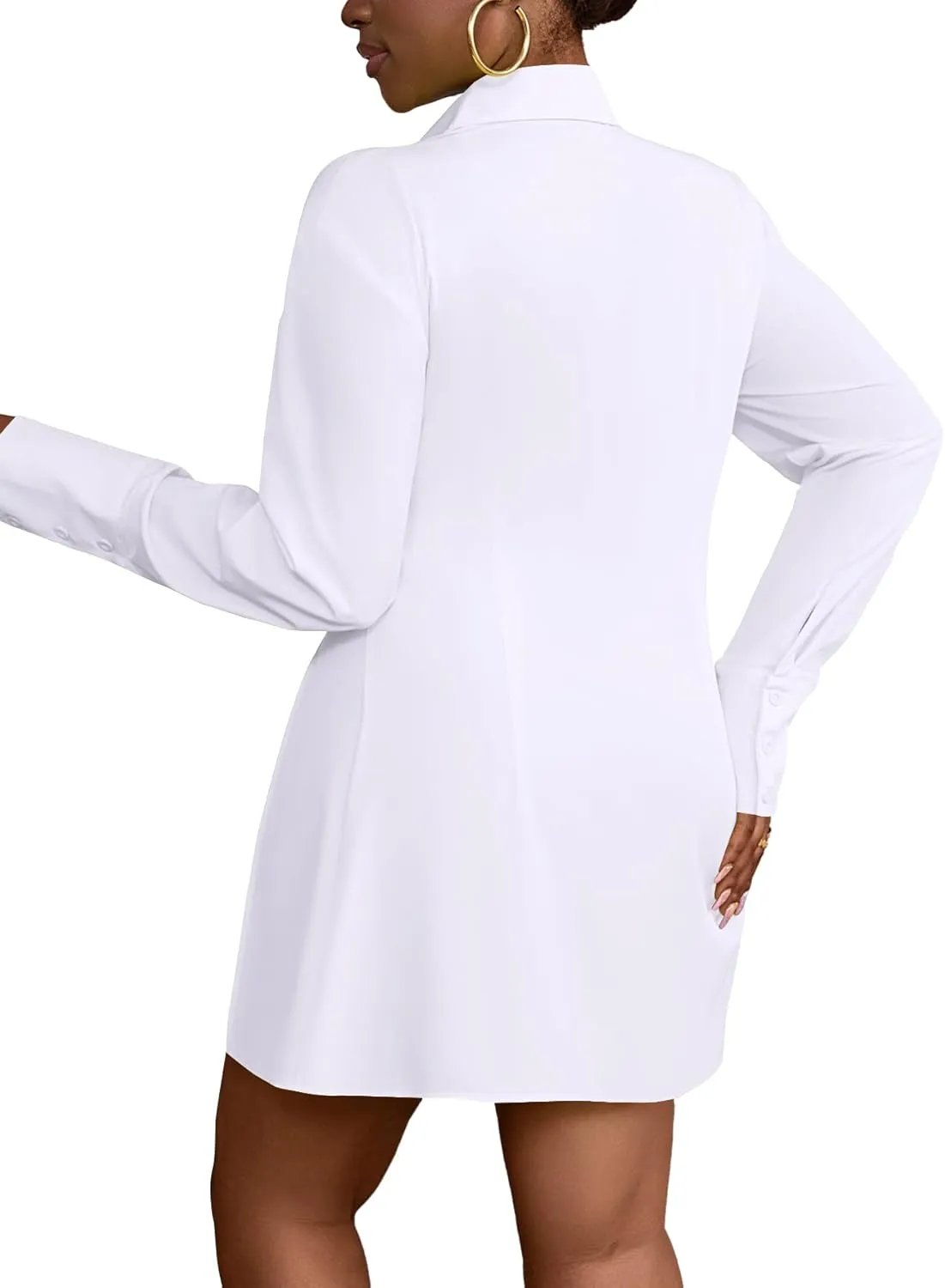 LYANER Women's Button Down Shirt Dress Collar V Neck Long Sleeve Slit Sexy Shirt Dresses