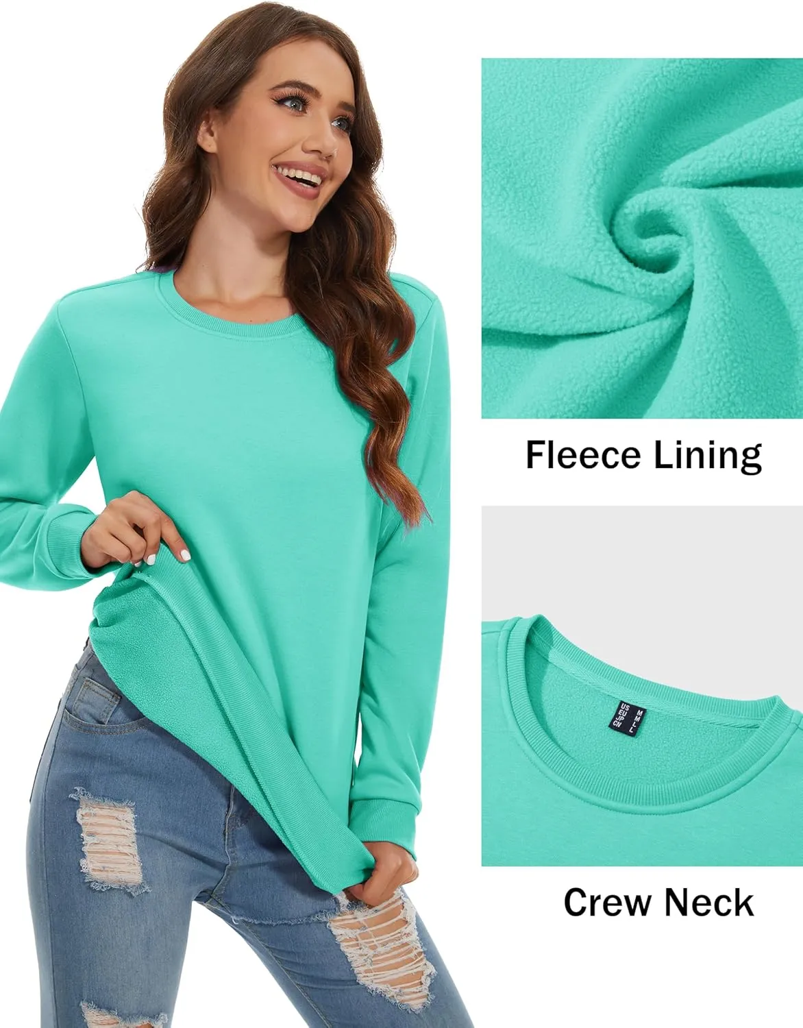 MAGCOMSEN Women's Fleece Lined Sweatshirt Crewneck Cotton Pullover Fall Casual Long Sleeve Warm Tops