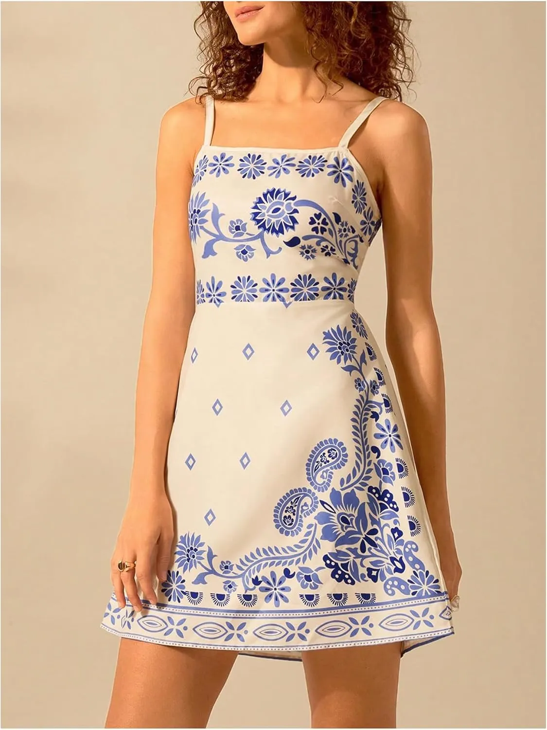 MakeMeChic Women's Floral Boho Dress Sleeveless Vacation Mini Short Dress Tie Backless Sundress