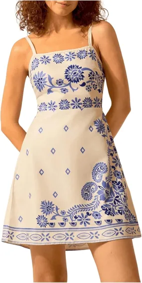 MakeMeChic Women's Floral Boho Dress Sleeveless Vacation Mini Short Dress Tie Backless Sundress
