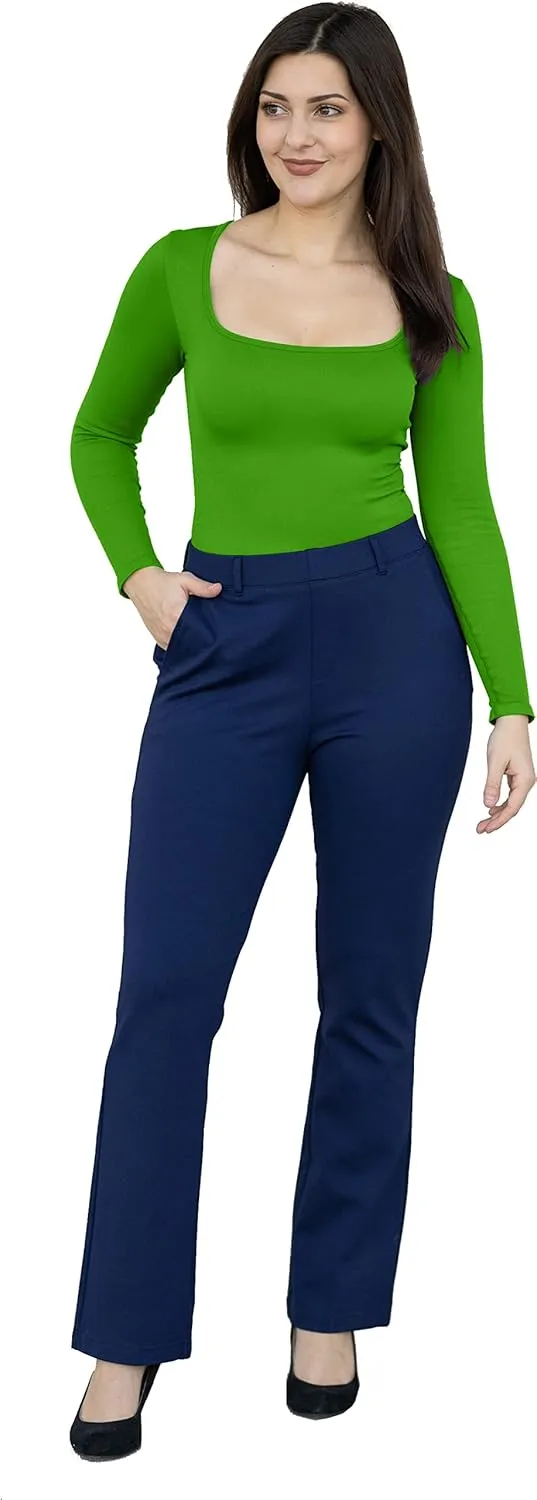 Marycrafts Women's Pull On Stretch Yoga Straight Dress Work Pants 29" /31"/33"