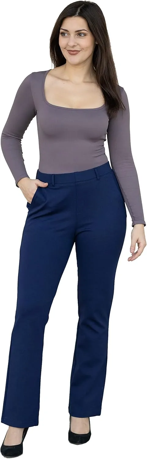 Marycrafts Women's Pull On Stretch Yoga Straight Dress Work Pants 29" /31"/33"