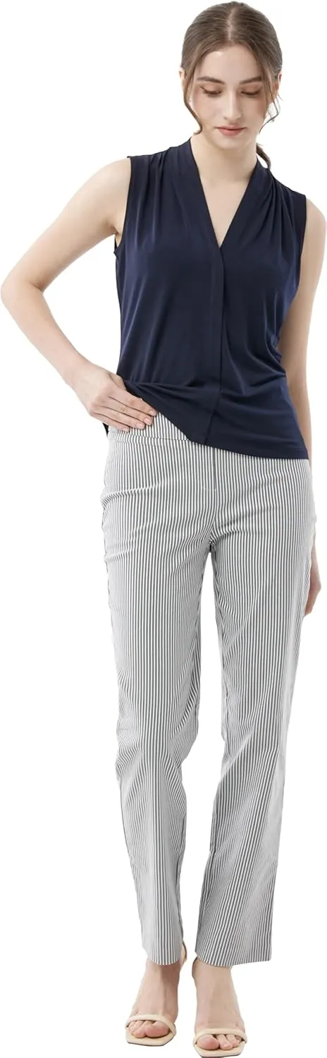 May You Be Womens Super Stretch Straight Fit Comfy Pull-On Business Casual Pants
