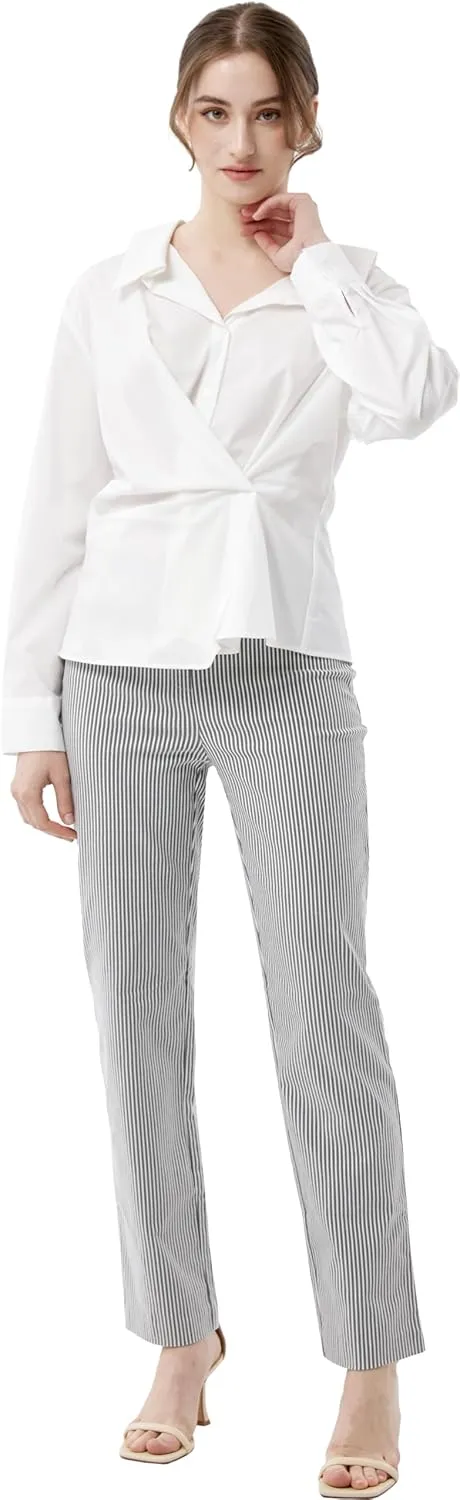 May You Be Womens Super Stretch Straight Fit Comfy Pull-On Business Casual Pants