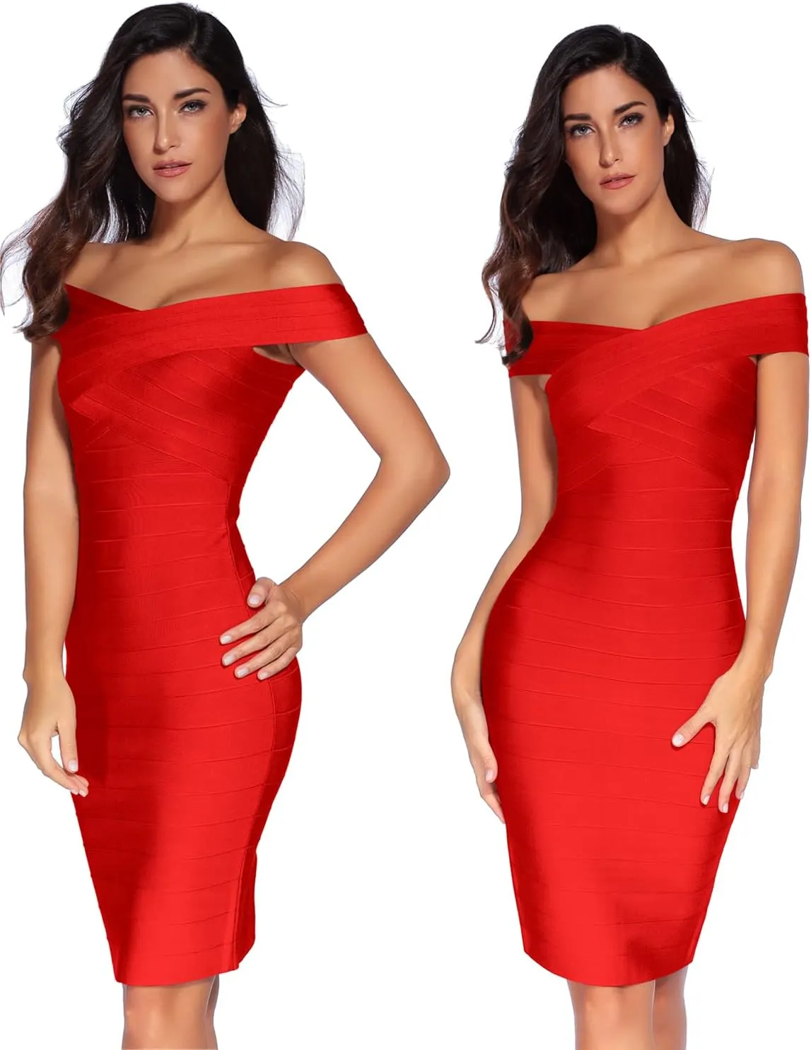 meilun Women's Rayon Off Shoulder Bandage Bodycon Party Dress