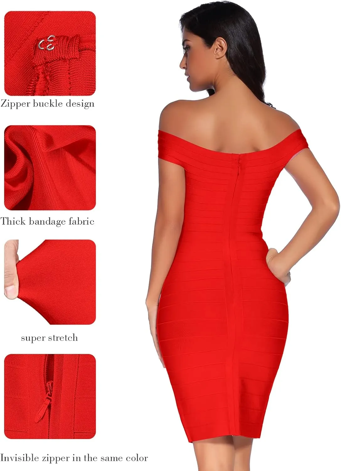 meilun Women's Rayon Off Shoulder Bandage Bodycon Party Dress