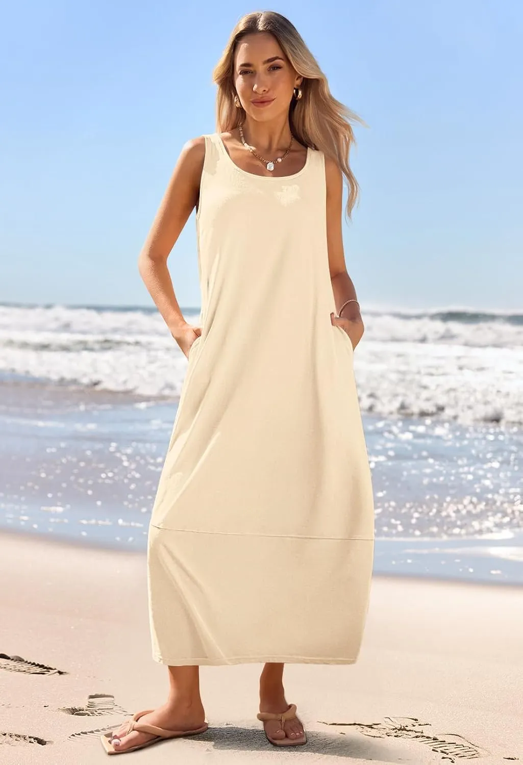 MEROKEETY Women's Casual Maxi Sundress 2025 Summer Beach Dress Scoop Neck Sleeveless Loose Tank Dress