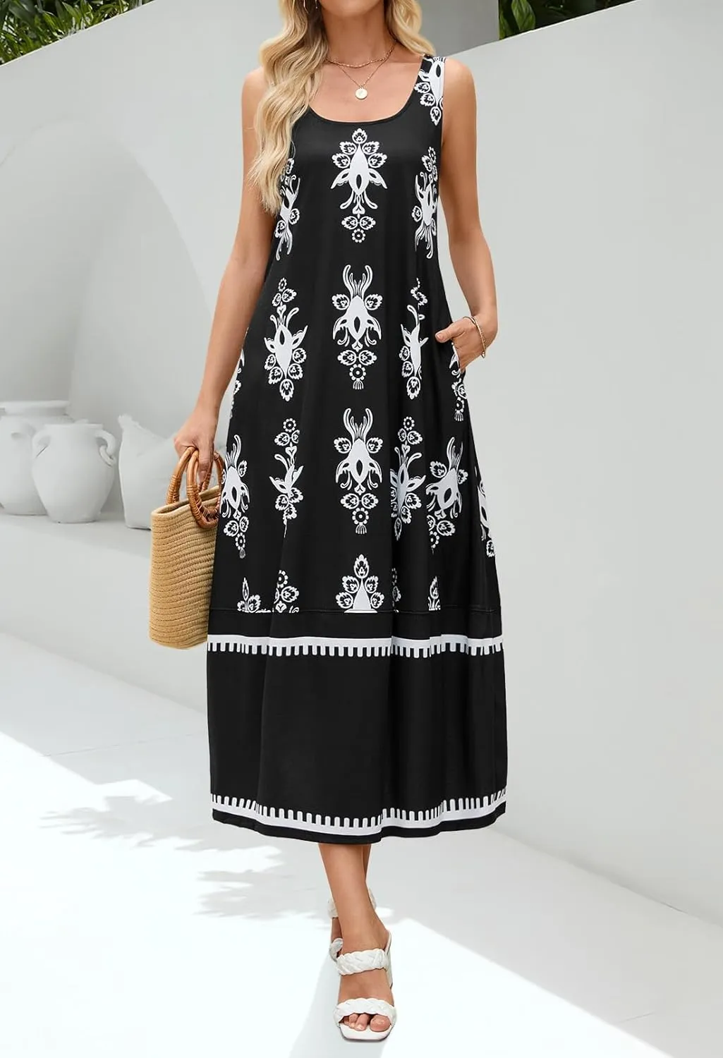 MEROKEETY Women's Casual Maxi Sundress 2025 Summer Beach Dress Scoop Neck Sleeveless Loose Tank Dress