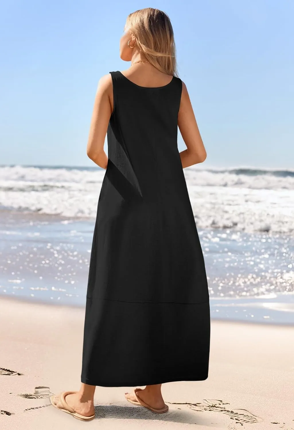 MEROKEETY Women's Casual Maxi Sundress 2025 Summer Beach Dress Scoop Neck Sleeveless Loose Tank Dress