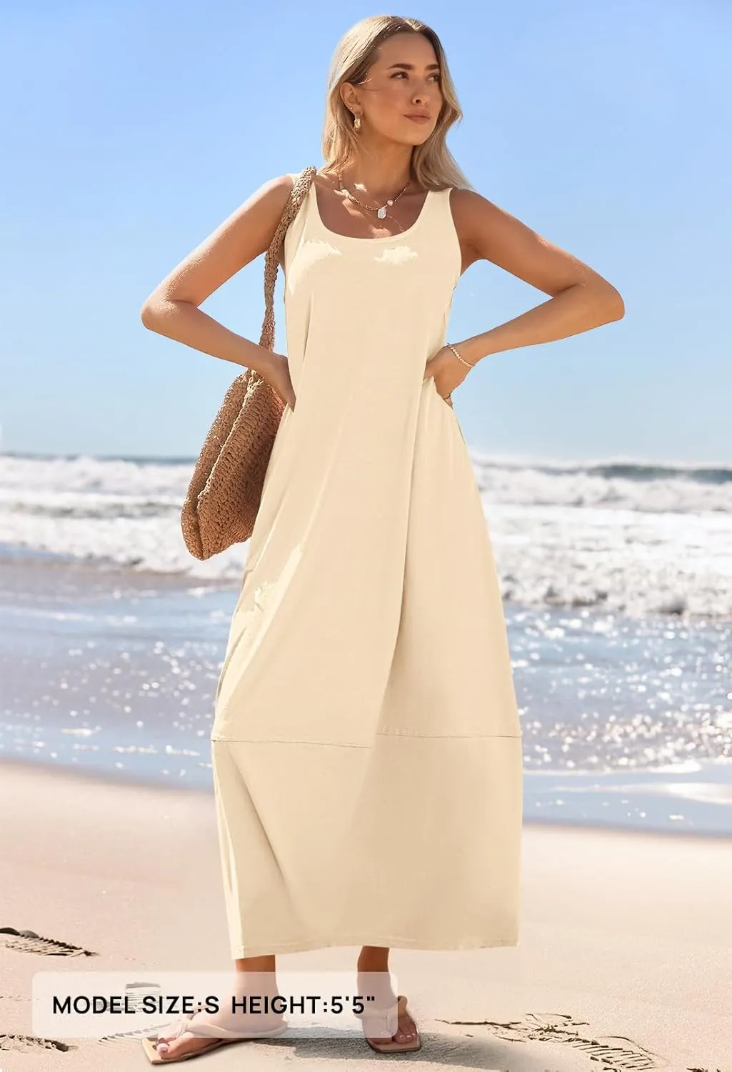 MEROKEETY Women's Casual Maxi Sundress 2025 Summer Beach Dress Scoop Neck Sleeveless Loose Tank Dress