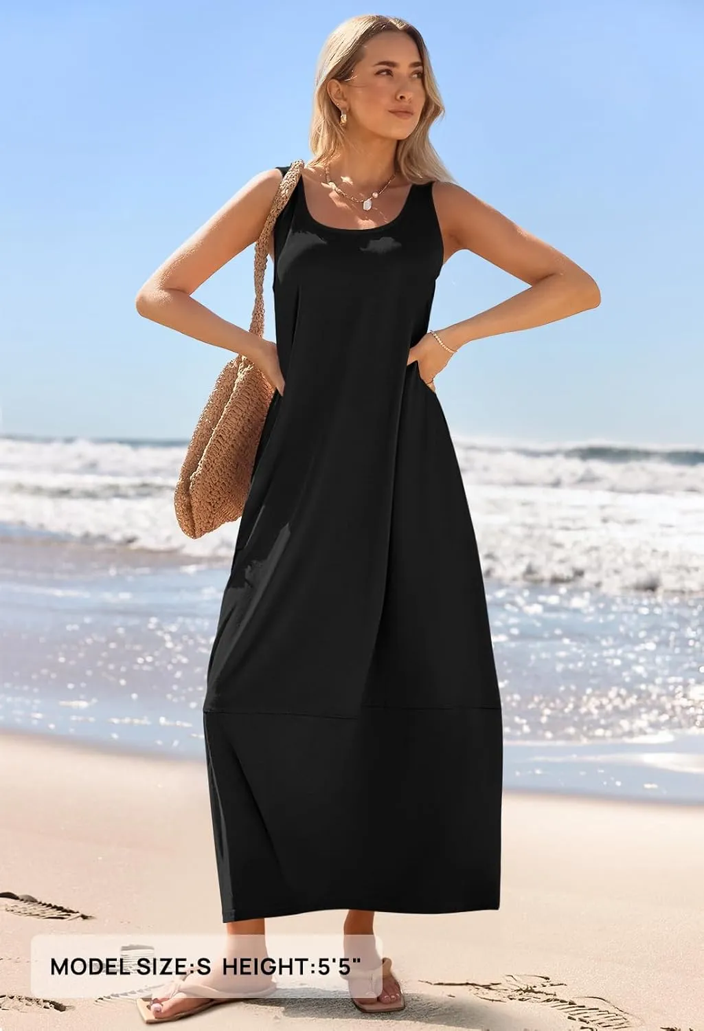 MEROKEETY Women's Casual Maxi Sundress 2025 Summer Beach Dress Scoop Neck Sleeveless Loose Tank Dress