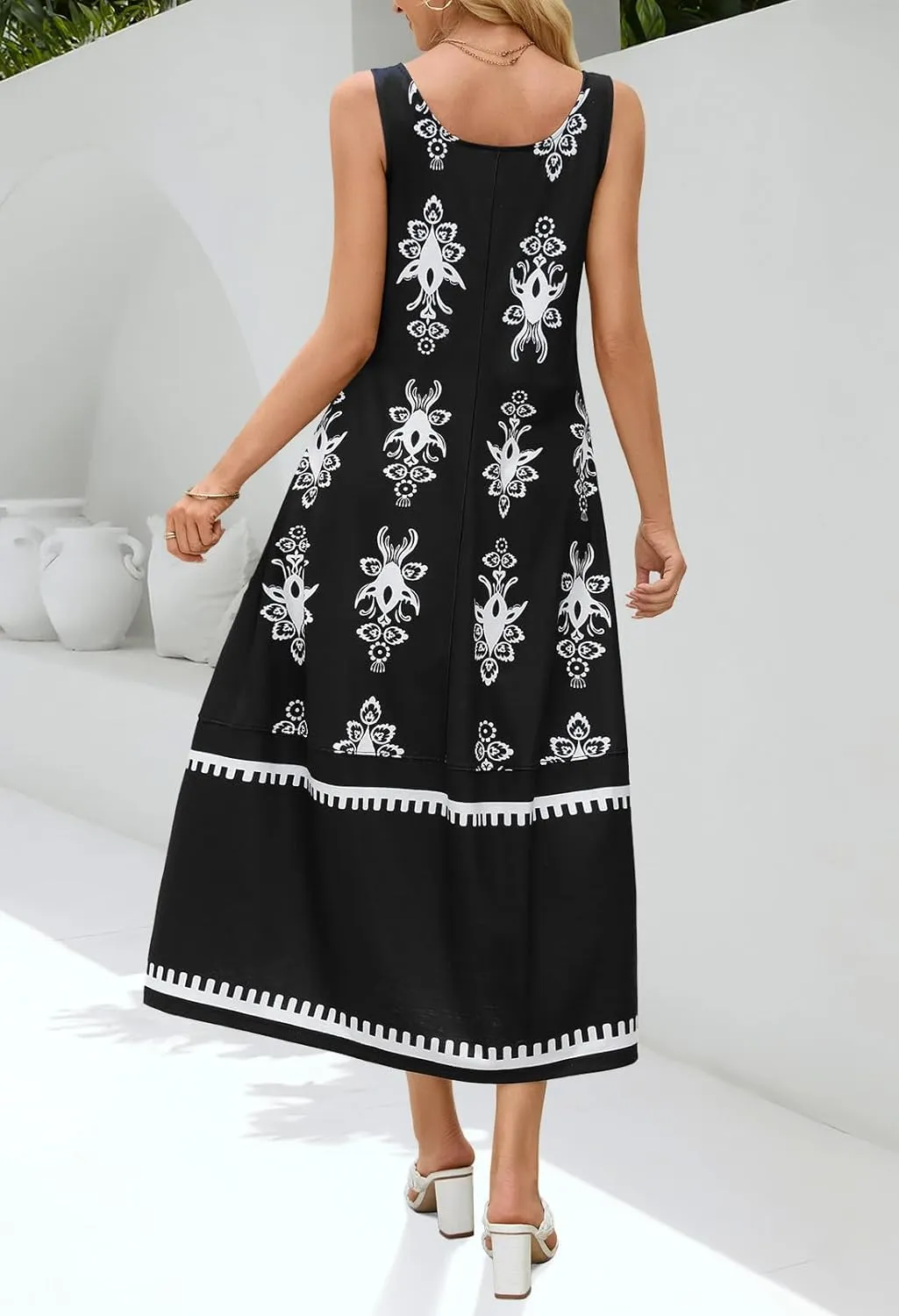 MEROKEETY Women's Casual Maxi Sundress 2025 Summer Beach Dress Scoop Neck Sleeveless Loose Tank Dress