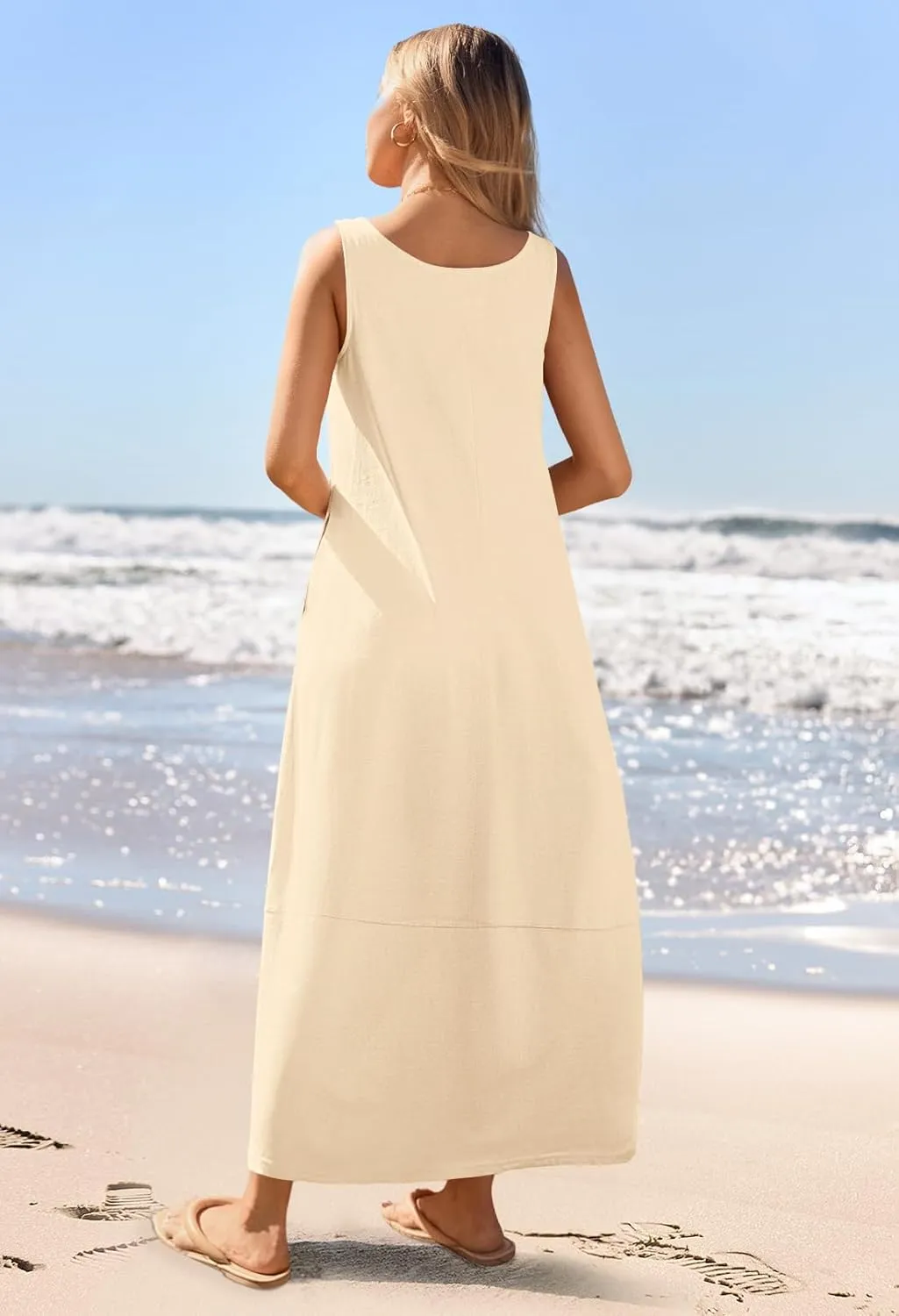MEROKEETY Women's Casual Maxi Sundress 2025 Summer Beach Dress Scoop Neck Sleeveless Loose Tank Dress