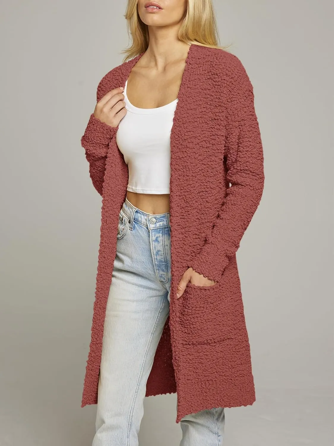 MEROKEETY Women's Long Sleeve Soft Chunky Knit Sweater Open Front Cardigans Outwear Coat