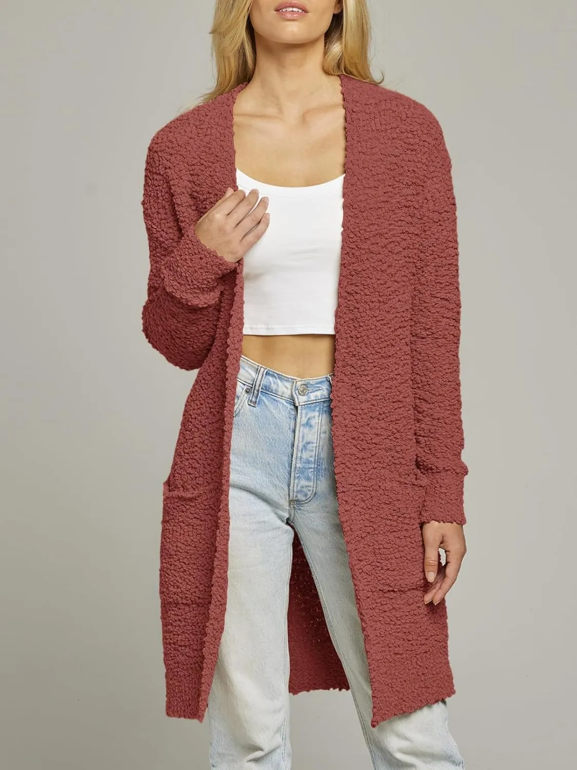 MEROKEETY Women's Long Sleeve Soft Chunky Knit Sweater Open Front Cardigans Outwear Coat