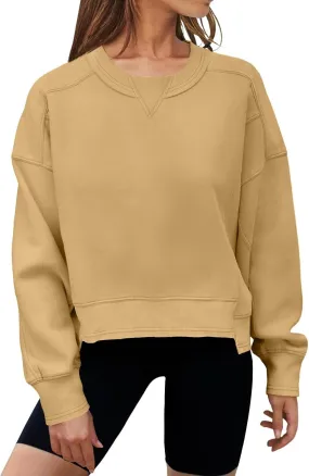 MEROKEETY Women's Oversized Cropped Sweatshirts Crewneck Fleece Workout Pullover Sweater Fall Outfits