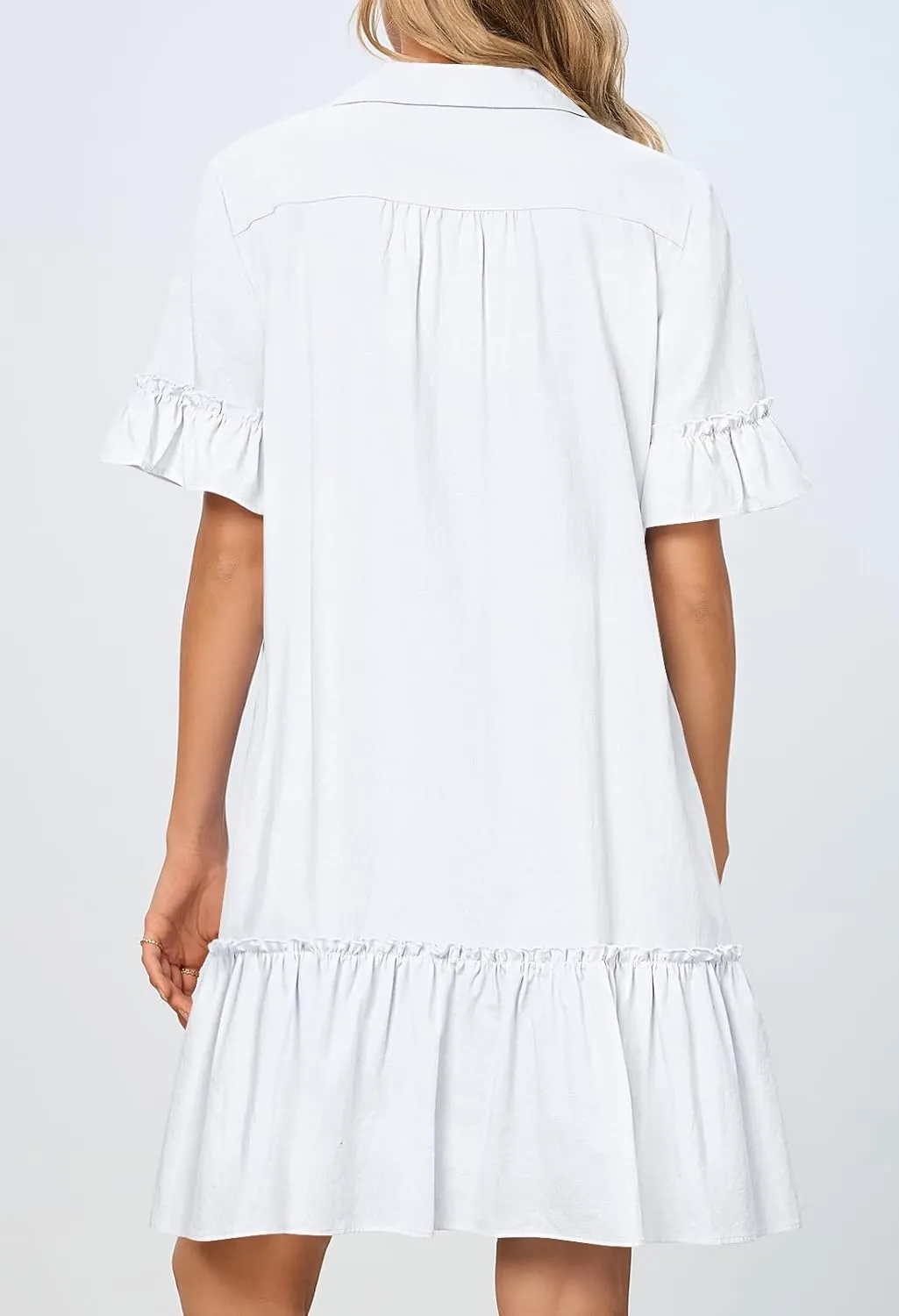 MEROKEETY Women's Summer Button Down Shirt Dress Casual Ruffle Sleeve Shift Mini Dresses with Pockets