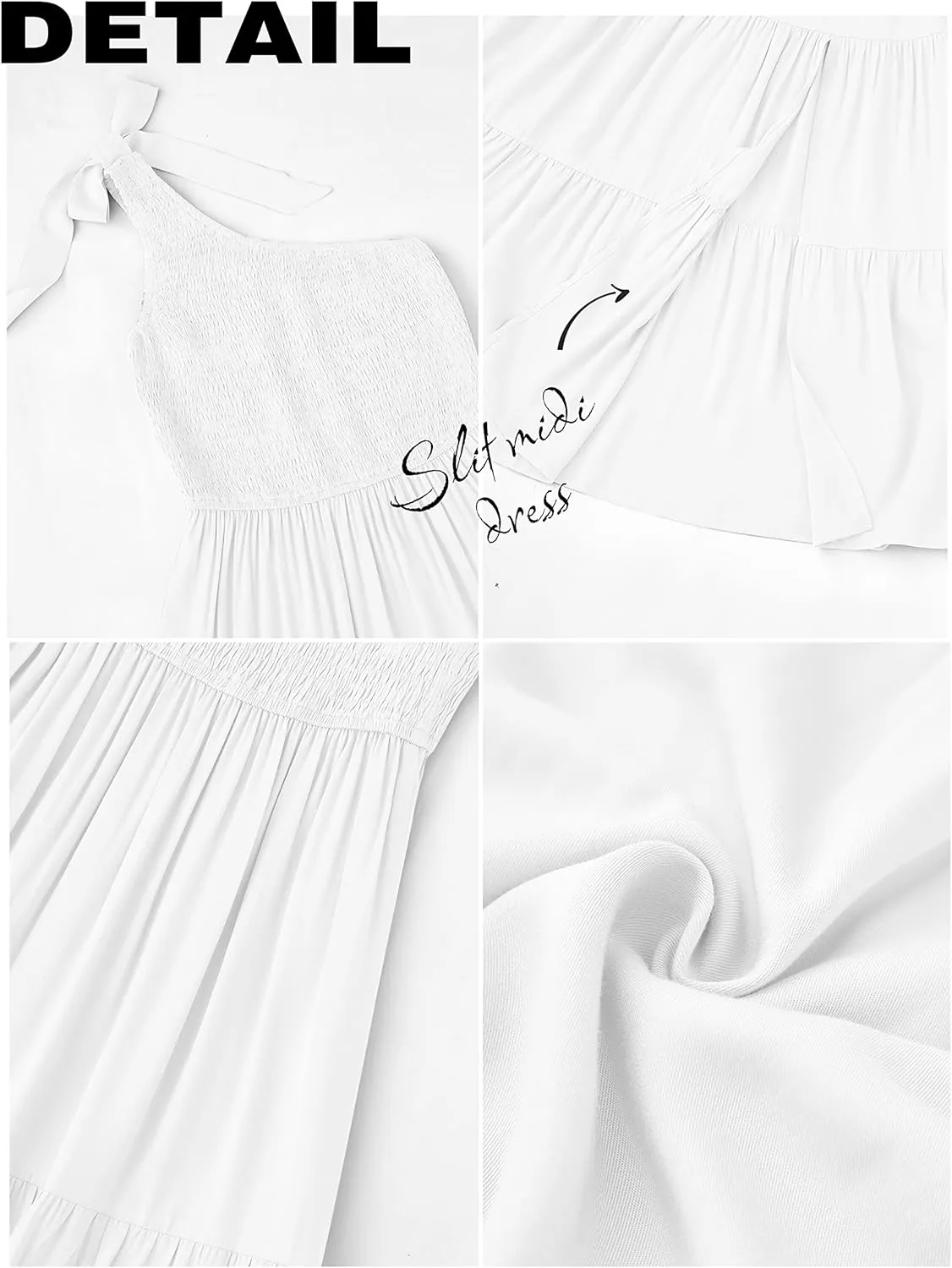 MEROKEETY Women's Summer One Shoulder Sleeveless Knot Smocked Midi Dress Split Tiered Flowy Dresses