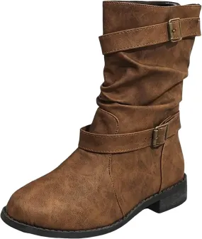 Mid Calf Boots for Women, Vintage Square Toe Combat Wedge Ankle Boots Lace Up Zip High Heel Boots Chunky Platform Boots