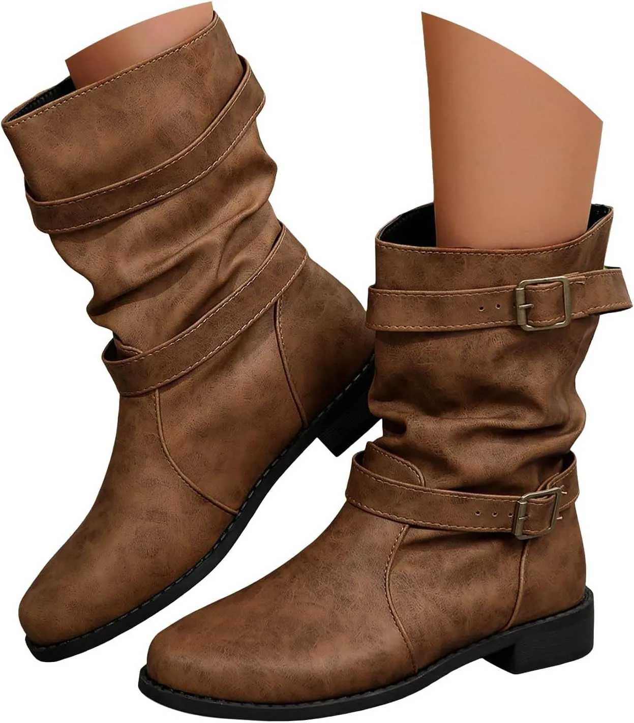 Mid Calf Boots for Women, Vintage Square Toe Lace Up Zip High Heel Boots Combat Wedge Ankle Boots Chunky Platform Boots