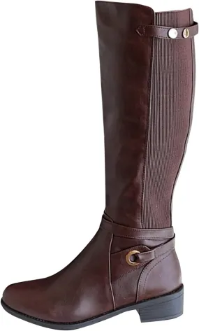 Mid Calf Boots Women Womens Hiking Boots Womens Chunky Heel Side Zipper Round Toe Long Booties Artificial Leather