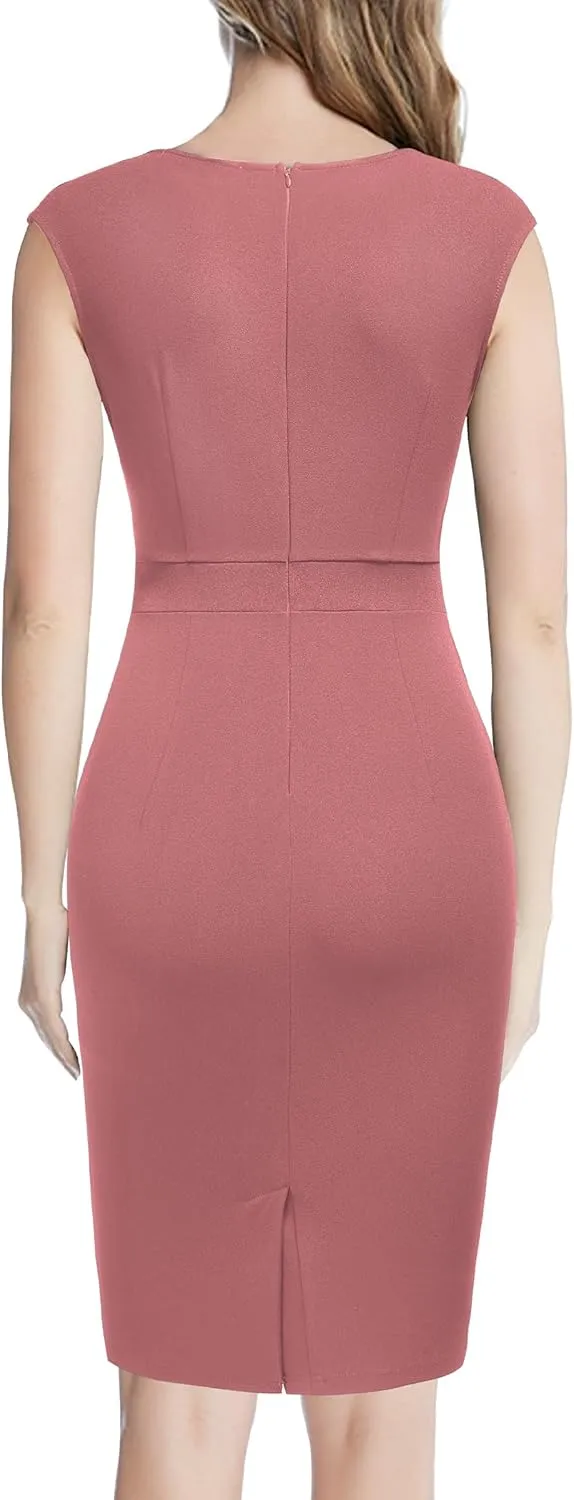 Miusol Women's Vintage Square Neck Cap Sleeve Work Pencil Dress