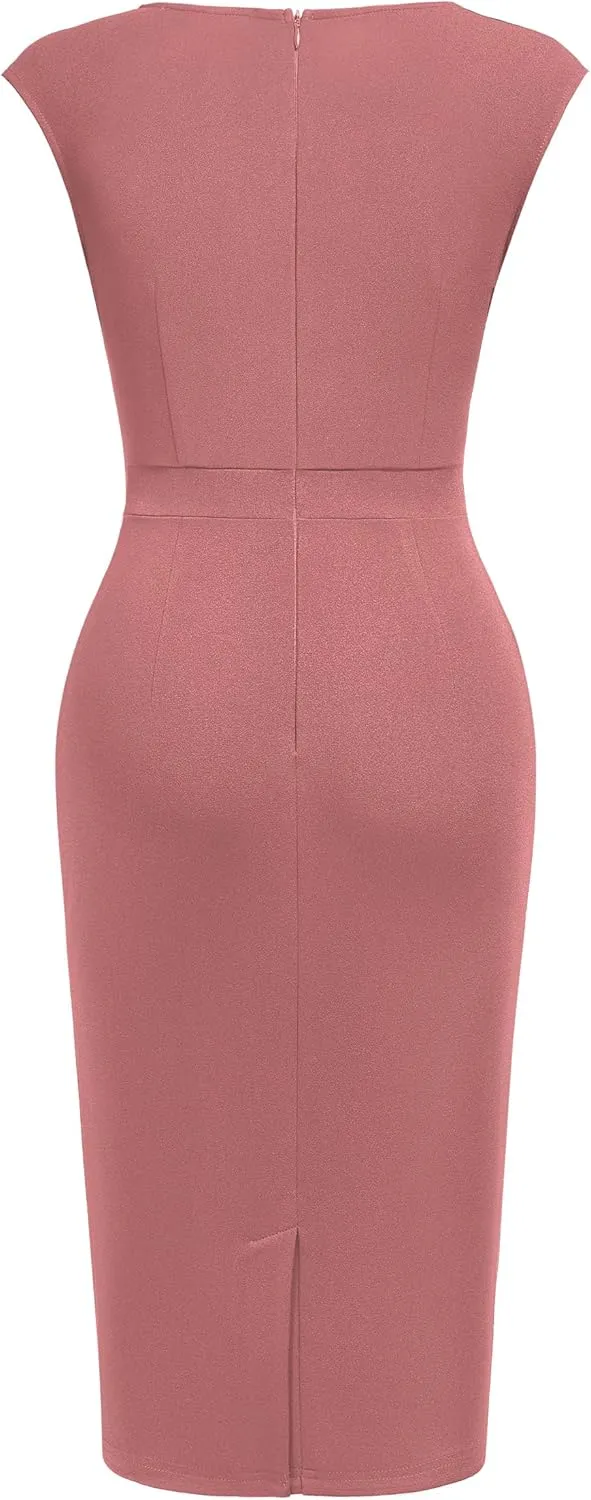 Miusol Women's Vintage Square Neck Cap Sleeve Work Pencil Dress