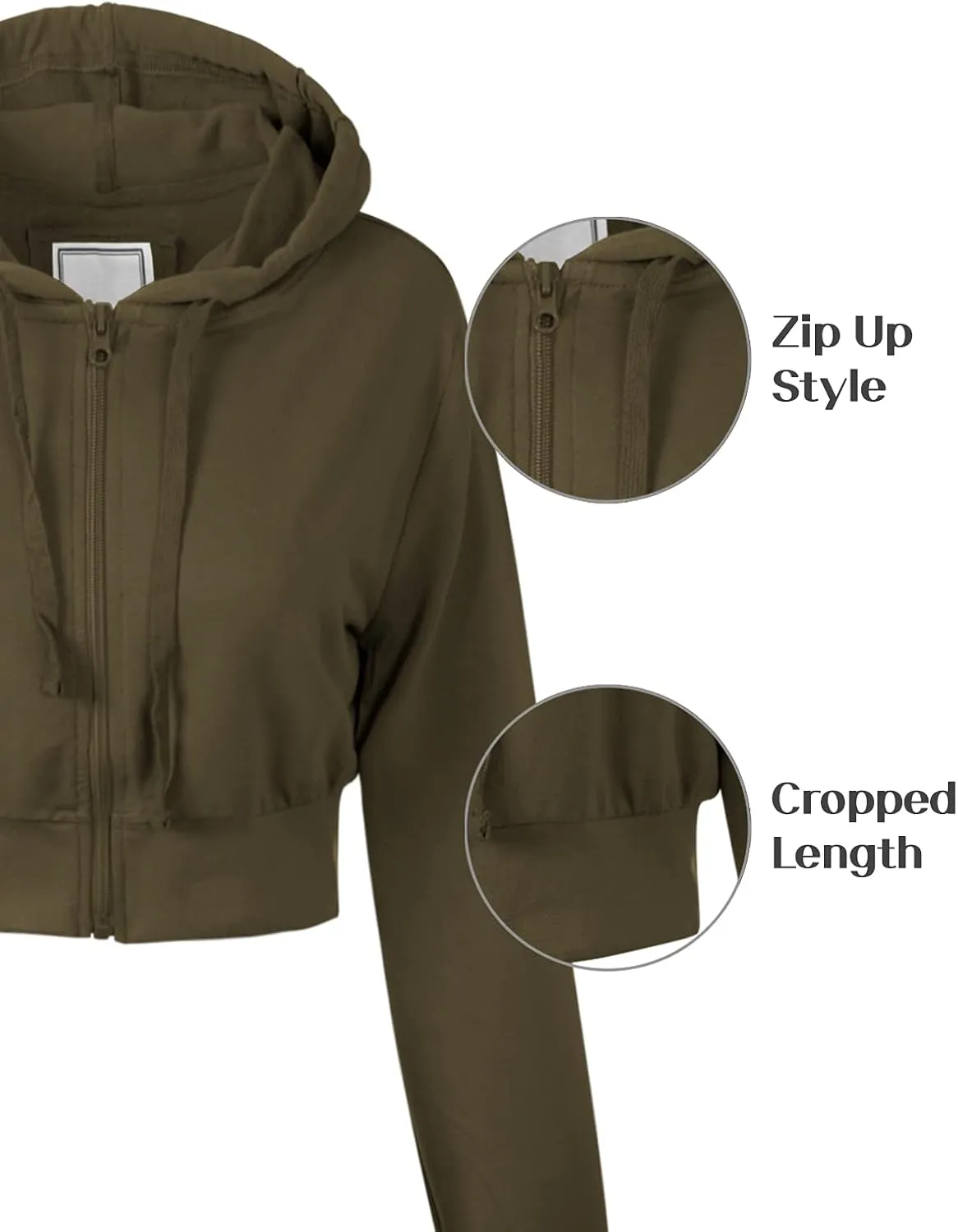 MixMatchy Women's Solid Casual Basic Long Sleeve French Terry Zip Up Crop Hoodie Jacket