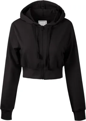 MixMatchy Women's Solid Casual Basic Long Sleeve French Terry Zip Up Crop Hoodie Jacket
