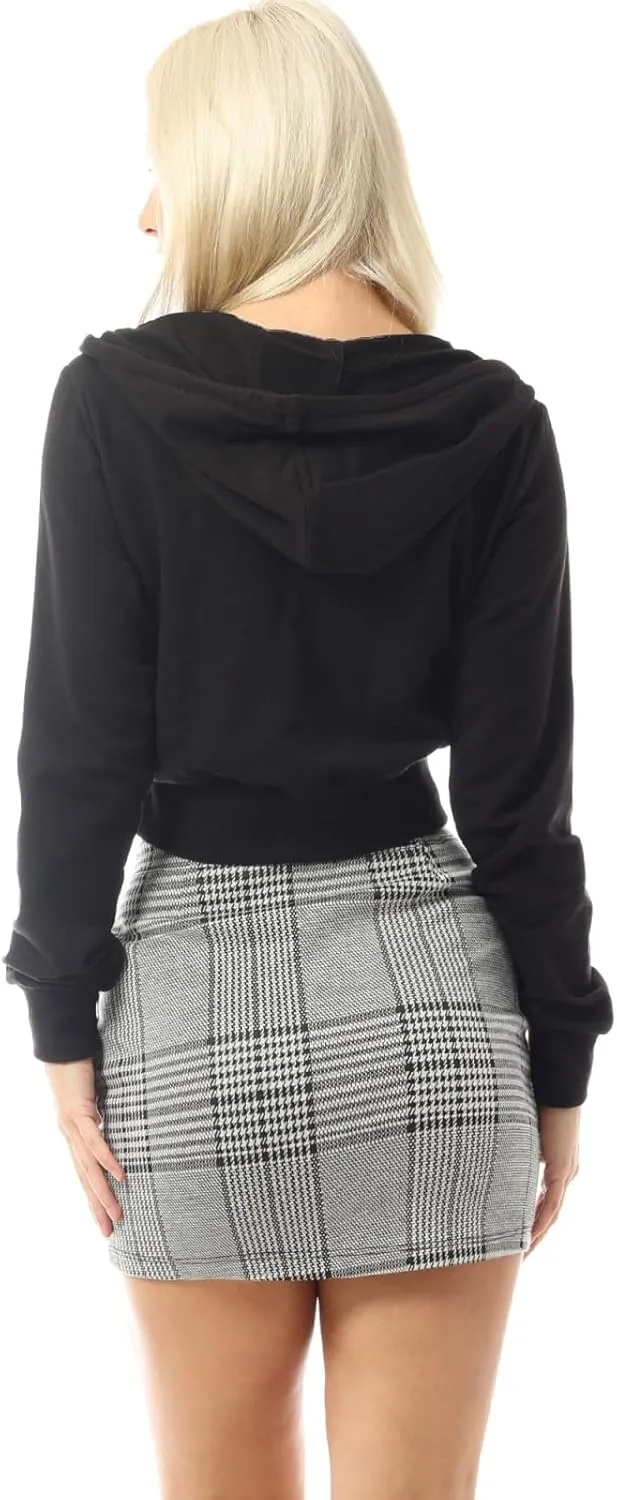 MixMatchy Women's Solid Casual Basic Long Sleeve French Terry Zip Up Crop Hoodie Jacket