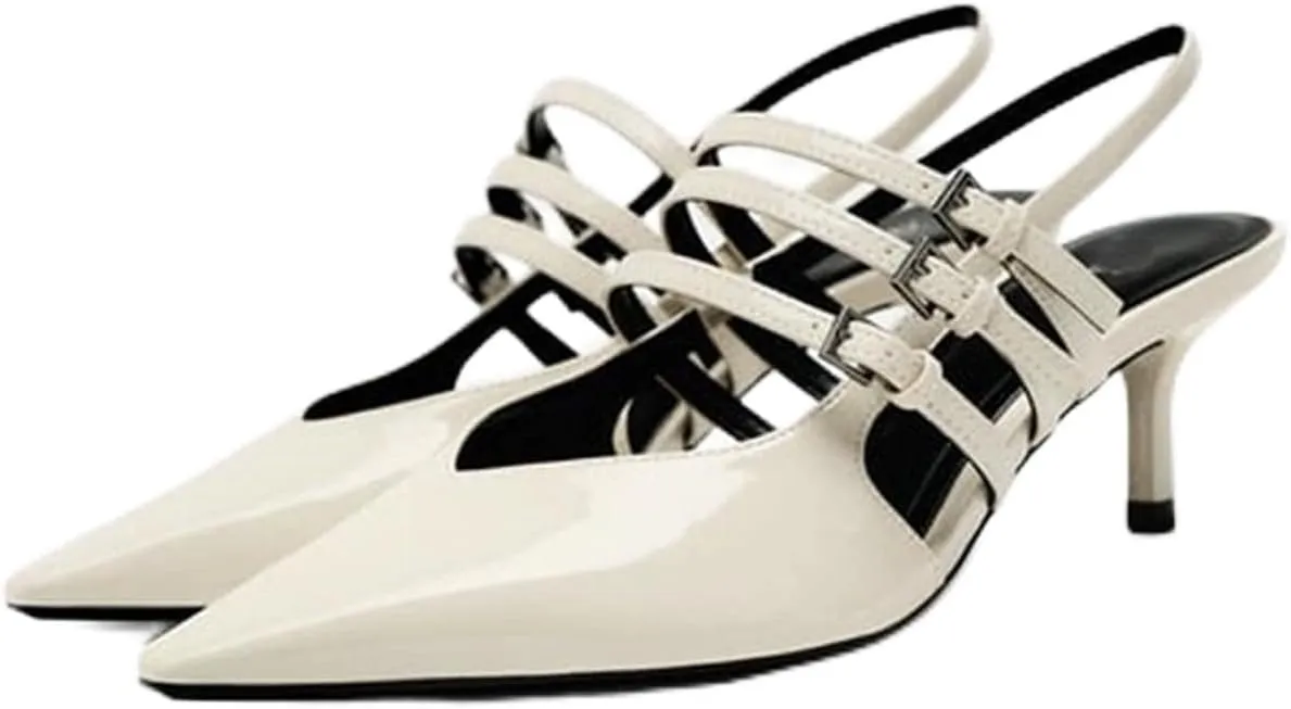 MRKEWUNEY Fashion Womens Slingback Kitten Heels