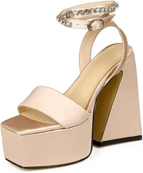 MRKEWUNEY Womens Platform High Heels Sandals Chunky Heels Square Toe