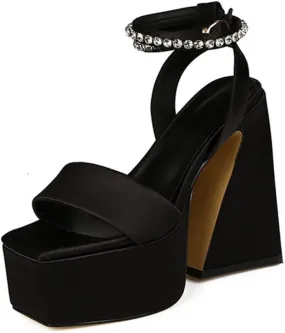 MRKEWUNEY Womens Platform High Heels Sandals Chunky Heels Square Toe