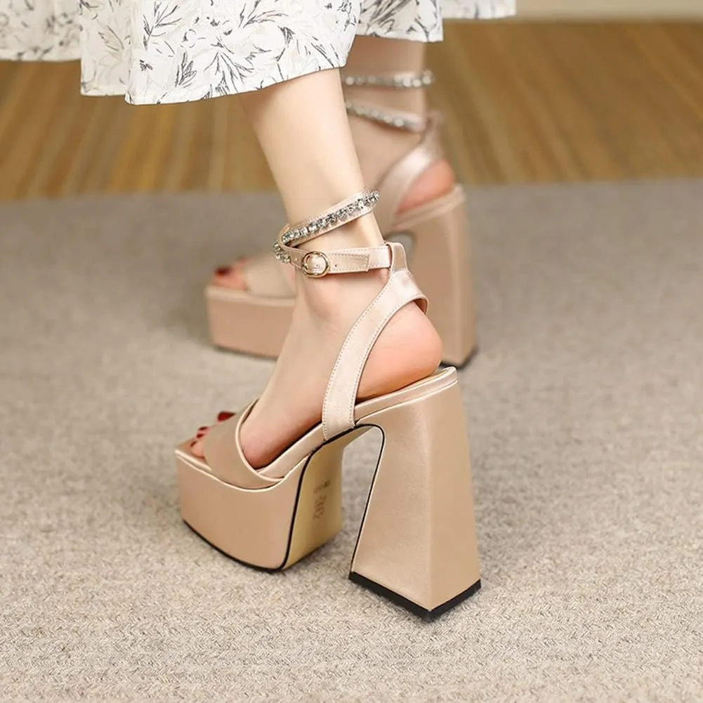 MRKEWUNEY Womens Platform High Heels Sandals Chunky Heels Square Toe