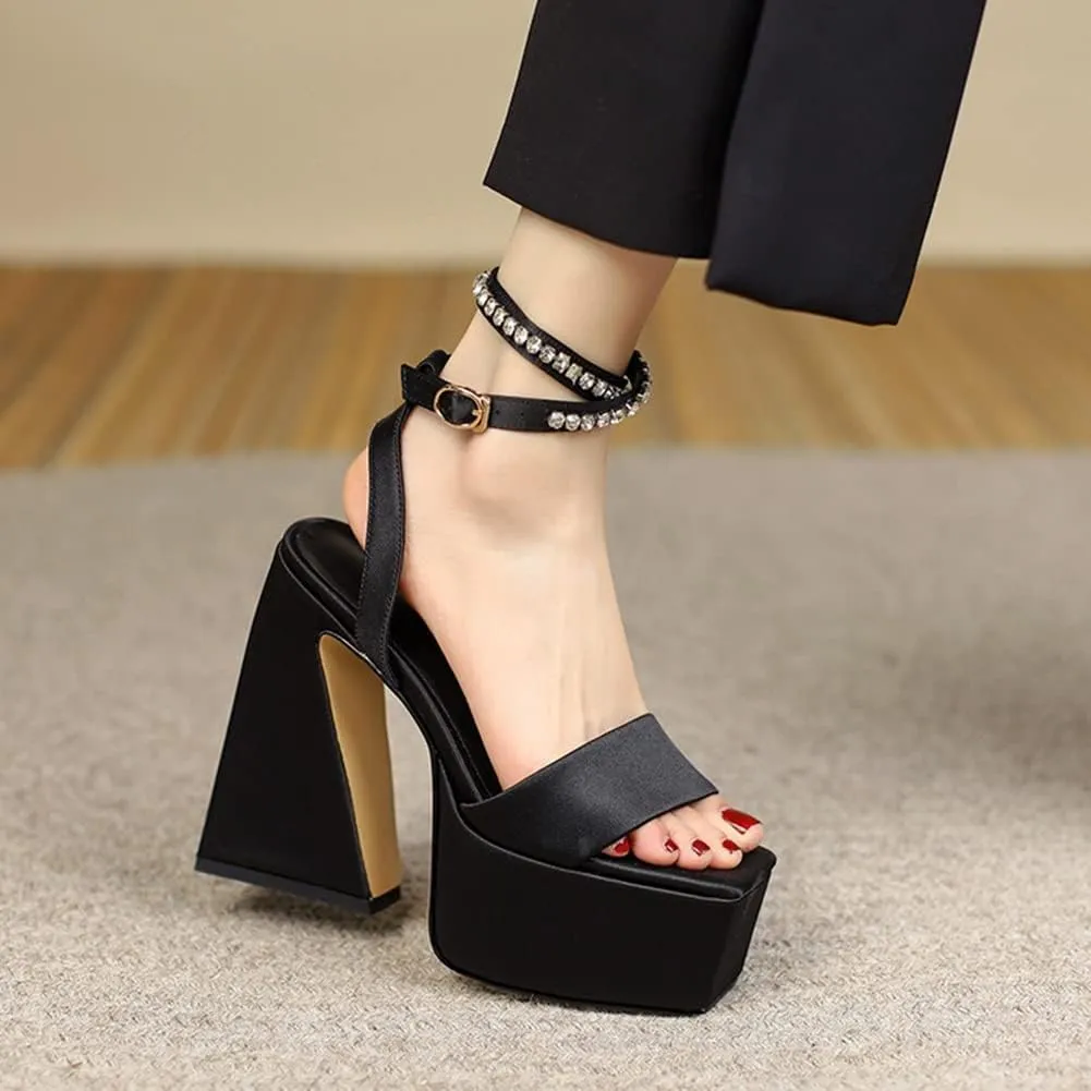 MRKEWUNEY Womens Platform High Heels Sandals Chunky Heels Square Toe